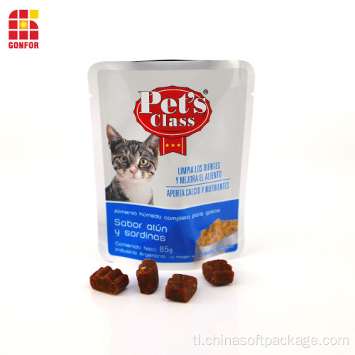 CAT TREATE FOOD PACKAGING STAND-UP POUCH ALUMINUM TAG